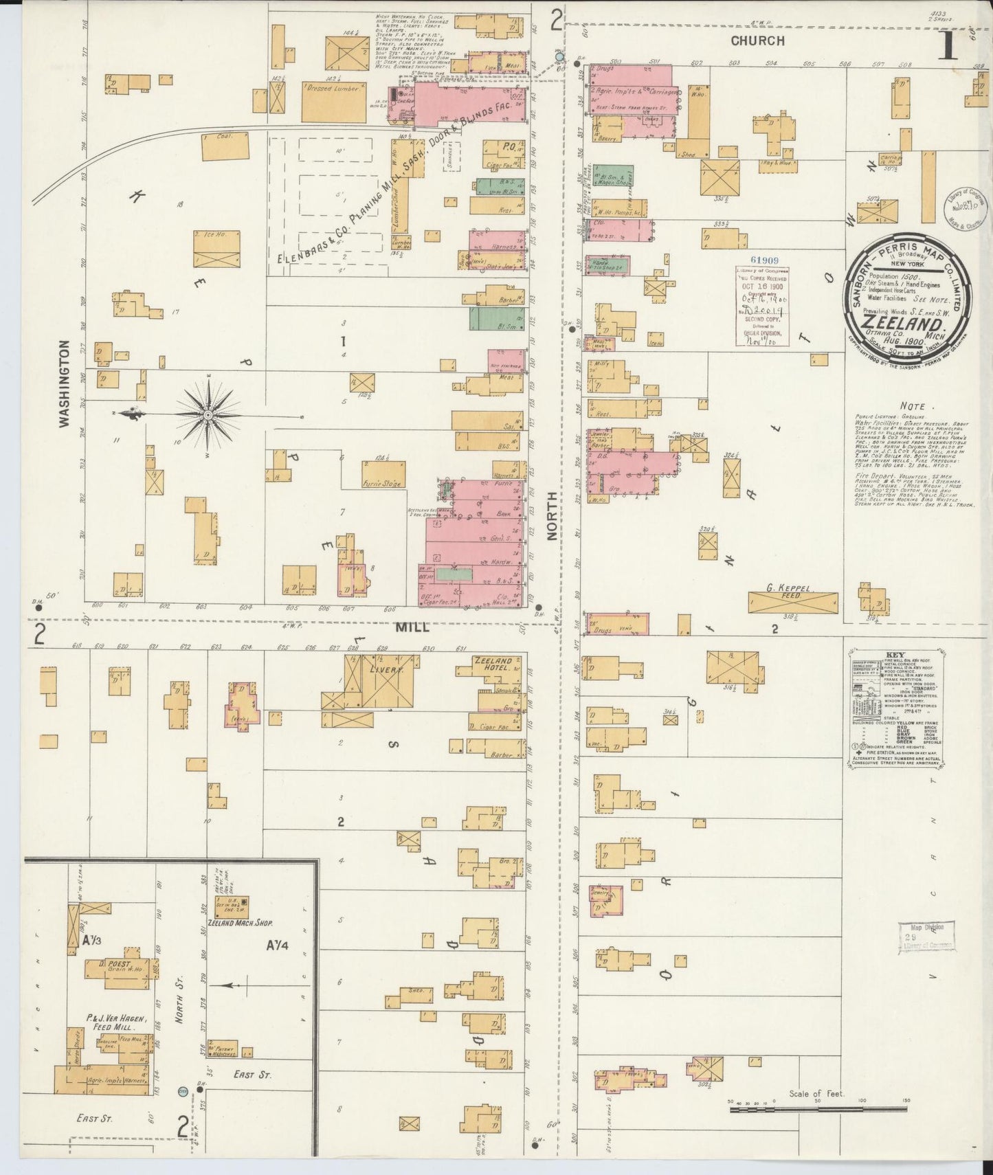 Sanborn Fire Insurance Map from Zeeland, Ottawa County, Michigan (1900), Sheet #0001 - Historic Sanborn Fire Insurance Map Print, vintage old map wall art, antique decor, genealogy gift, Michigan Michigan map