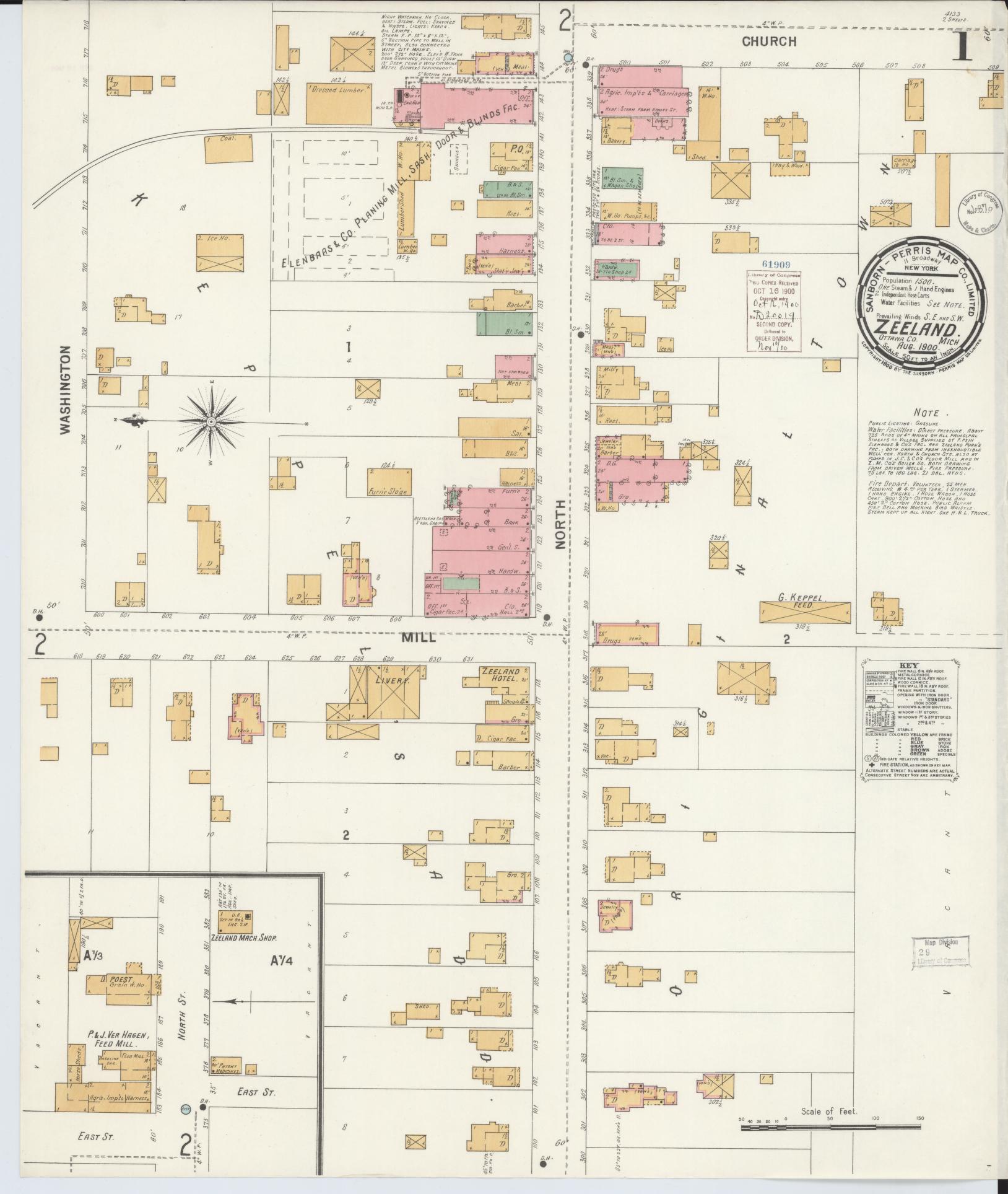 Sanborn Fire Insurance Map from Zeeland, Ottawa County, Michigan (1900), Sheet #0001 - Historic Sanborn Fire Insurance Map Print, vintage old map wall art, antique decor, genealogy gift, Michigan Michigan map