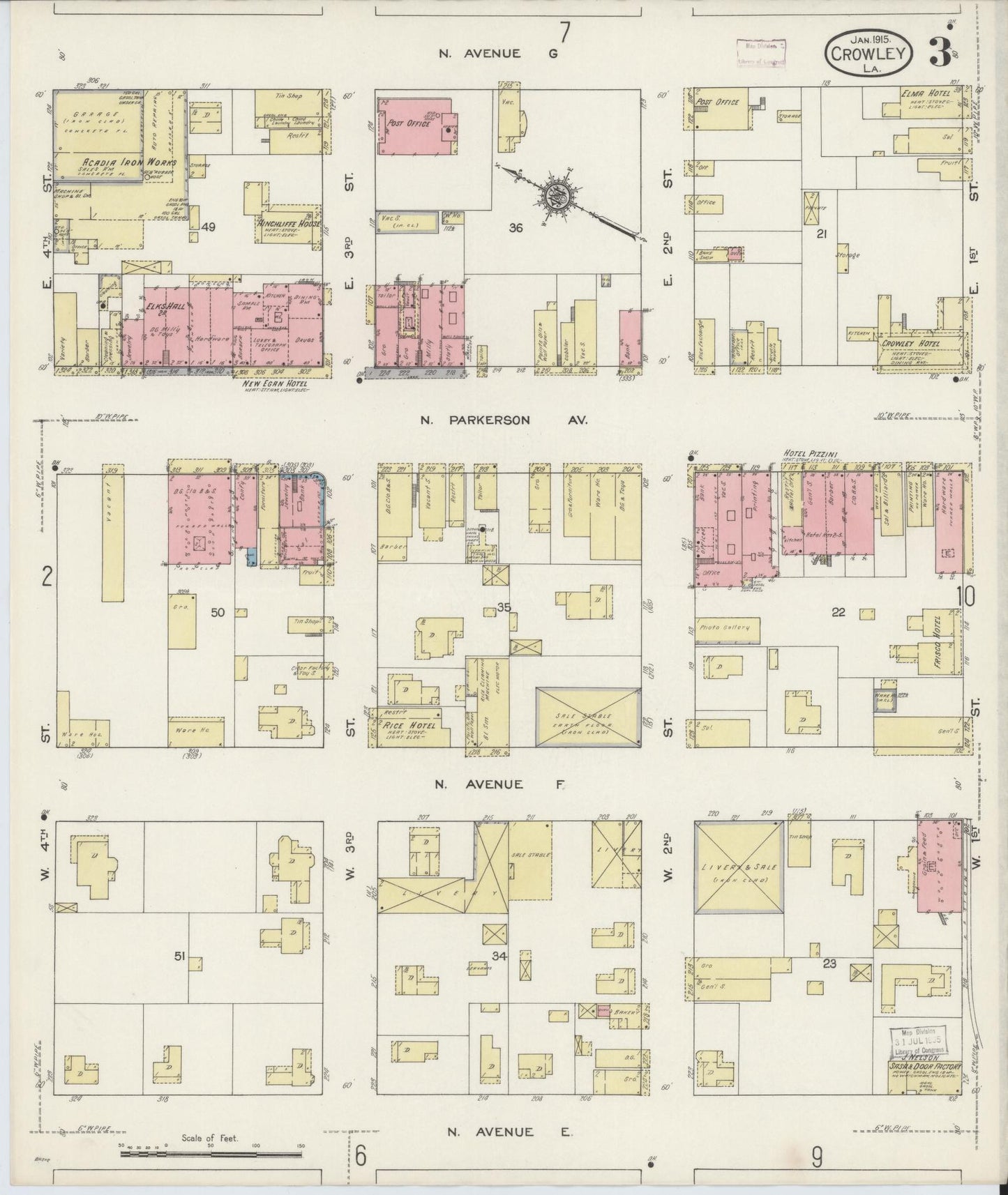 Sanborn Fire Insurance Map from Crowley, Acadia Parish, Louisiana (1915), Sheet #0003 - Complete Map Set gallery image, historic Sanborn map, vintage wall art, Louisiana Louisiana