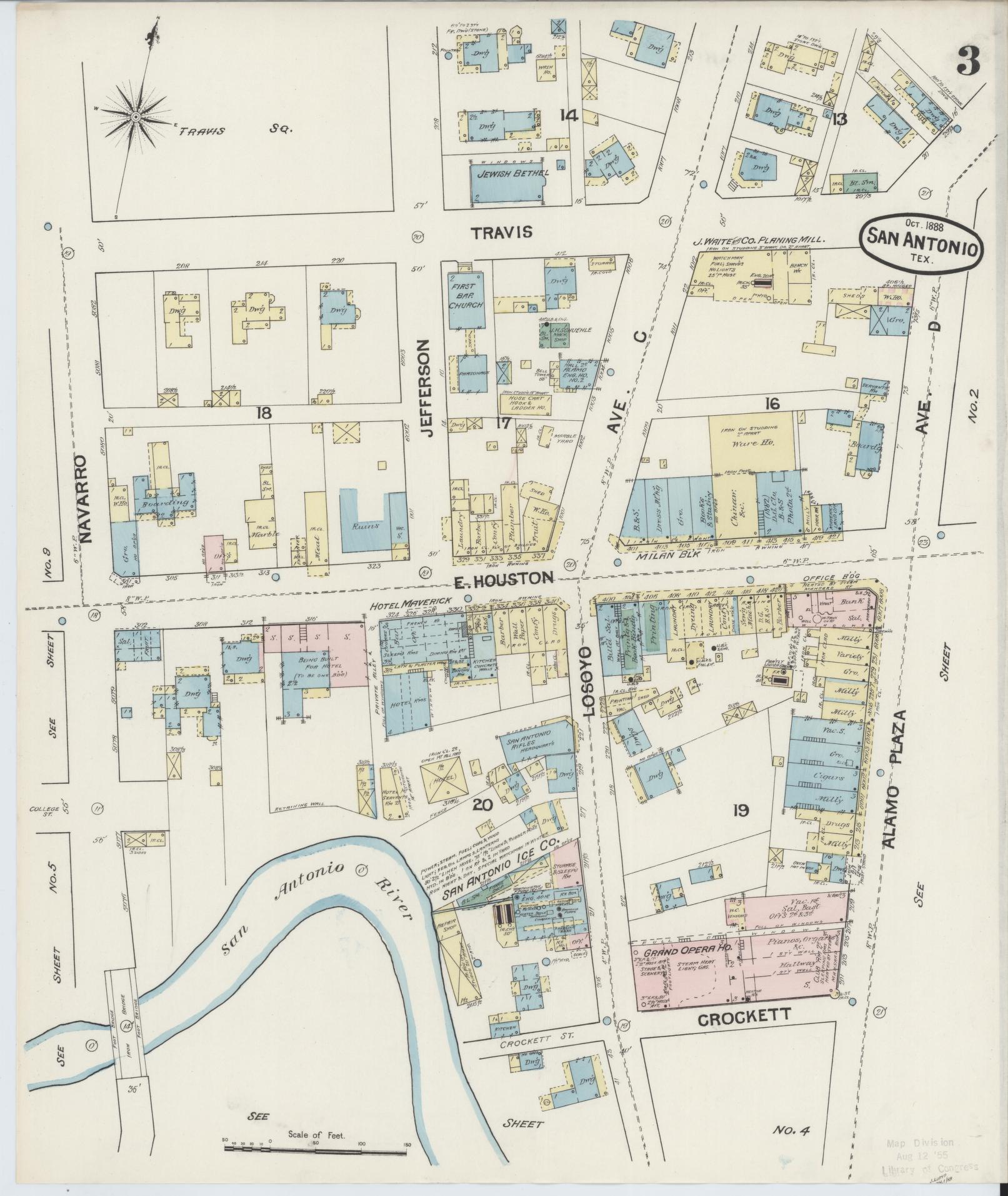 Sanborn Fire Insurance Map from San Antonio, Bexar County, Texas. (1888), Sheet 3 – Historic Sanborn Fire Insurance Map Print