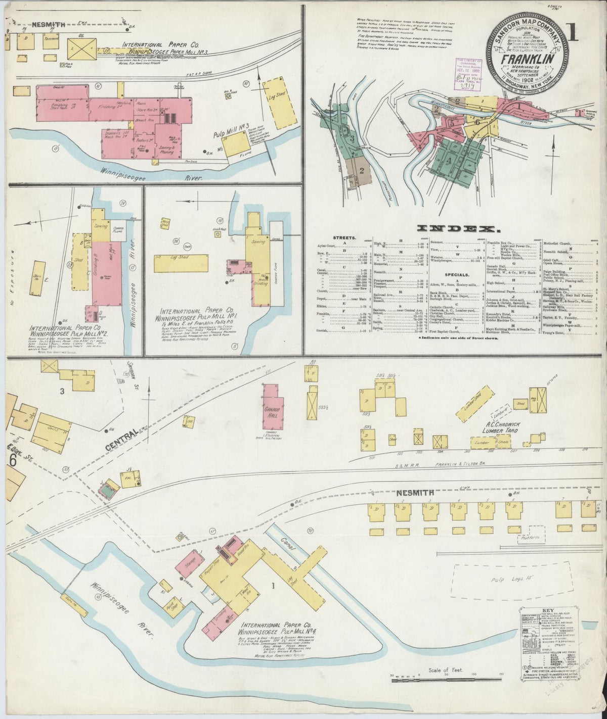 Sanborn Fire Insurance Map from Franklin, Merrimack County, New Hampshire (1902), Sheet #0001 - Complete Map Set gallery image, historic Sanborn map, vintage wall art, New Hampshire New Hampshire