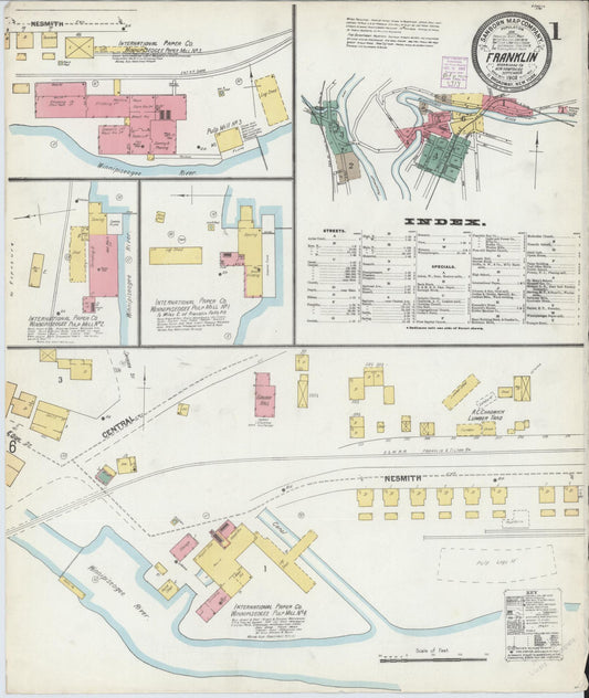 Sanborn Fire Insurance Map from Franklin, Merrimack County, New Hampshire (1902), Sheet #0001 - Complete Map Set gallery image, historic Sanborn map, vintage wall art, New Hampshire New Hampshire