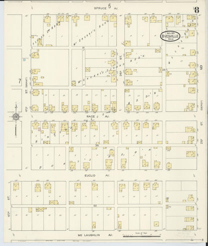 Sanborn Fire Insurance Map from Byesville, Guernsey County, Ohio (1913), Sheet #0008 - Historic Sanborn Fire Insurance Map Print, vintage old map wall art, antique decor, genealogy gift, Ohio Ohio map