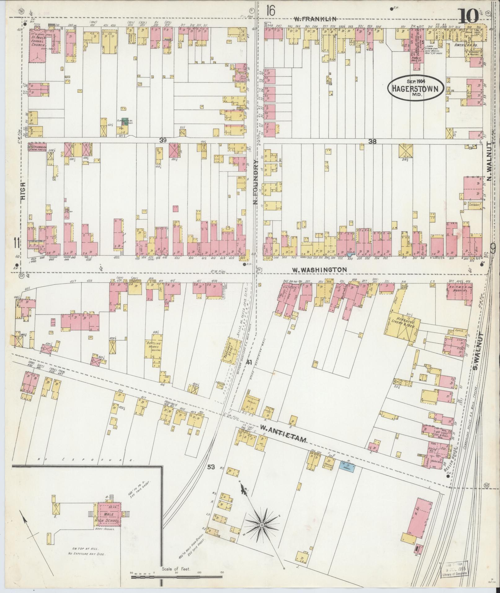 Washington, Maryland - 1904 - Sanborn Fire Insurance Map, Sheet #0010 - Historic Sanborn Fire Insurance Map Print, Washington Maryland 1904 0010 vintage old map wall art
