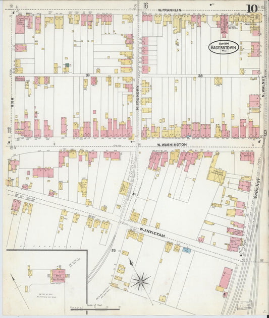 Washington, Maryland - 1904 - Sanborn Fire Insurance Map, Sheet #0010 - Historic Sanborn Fire Insurance Map Print, Washington Maryland 1904 0010 vintage old map wall art