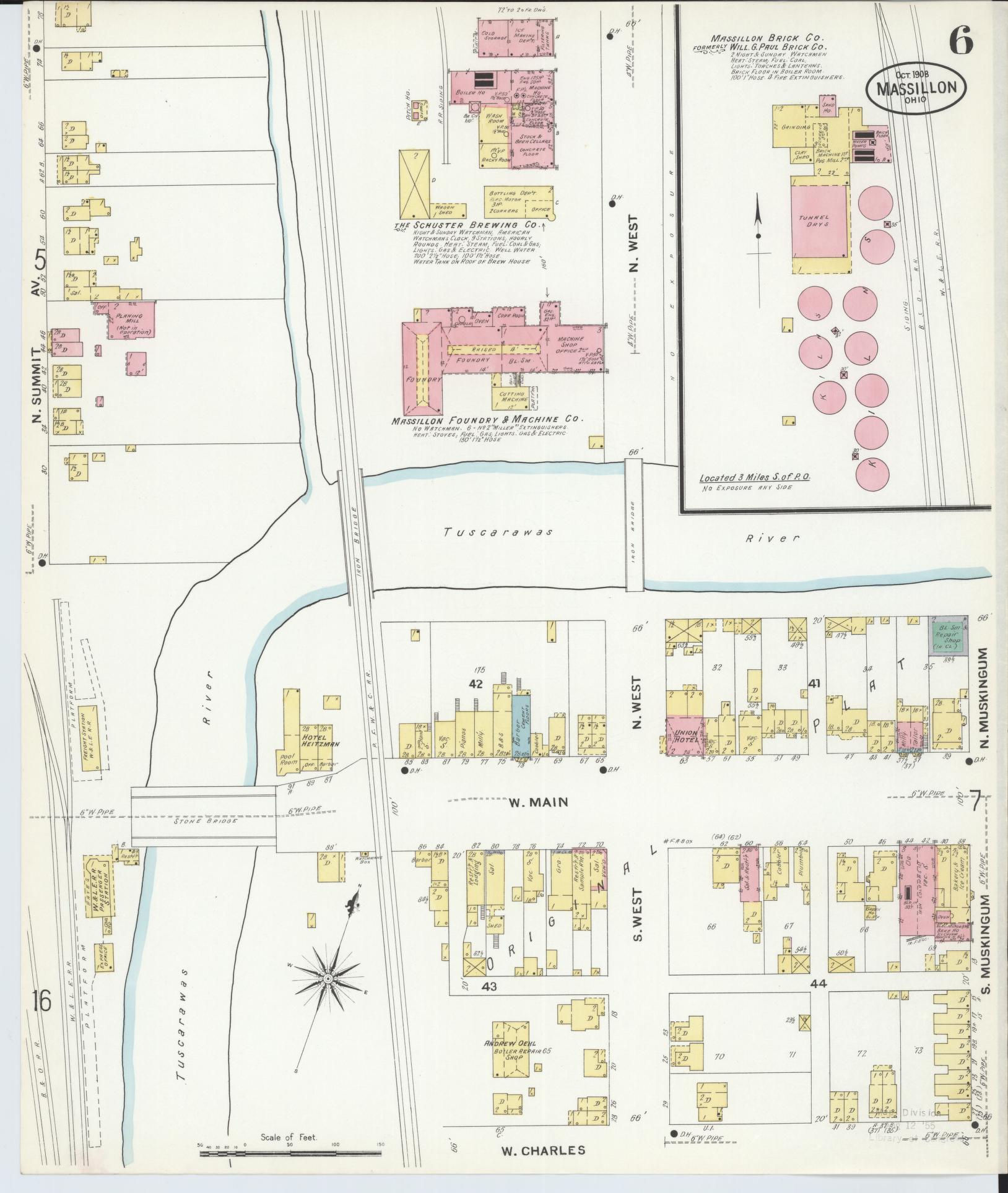Sanborn Fire Insurance Map from Massillon, Stark County, Ohio (1908), Sheet #0006 - Historic Sanborn Fire Insurance Map Print, vintage old map wall art, antique decor, genealogy gift, Ohio Ohio map