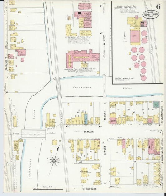 Sanborn Fire Insurance Map from Massillon, Stark County, Ohio (1908), Sheet #0006 - Historic Sanborn Fire Insurance Map Print, vintage old map wall art, antique decor, genealogy gift, Ohio Ohio map