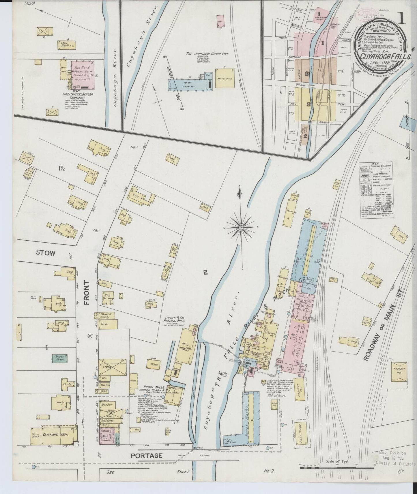 Sanborn Fire Insurance Map from Cuyahoga Falls, Summit County, Ohio (1889), Sheet #0001 - Complete Map Set gallery image, historic Sanborn map, vintage wall art, Ohio Ohio