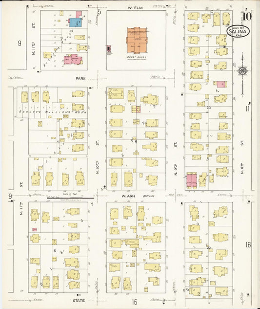 Sanborn Fire Insurance Map from Salina, Saline County, Kansas (1917), Sheet #0010 - Historic Sanborn Fire Insurance Map Print, vintage old map wall art, antique decor, genealogy gift, Kansas Kansas map