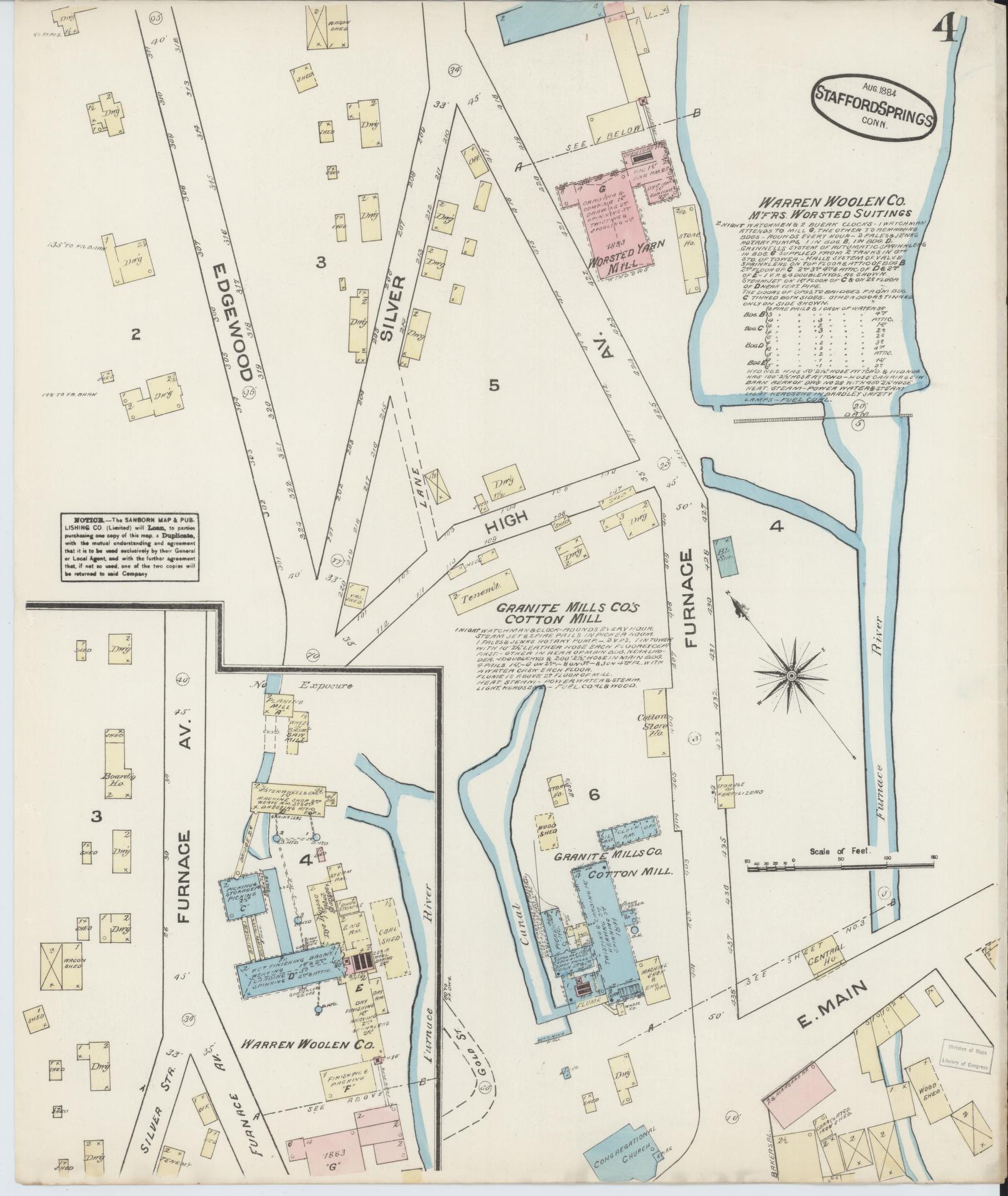 Sanborn Fire Insurance Map from Stafford Springs, Tolland County, Connecticut (1884), Sheet #0004 - Complete Map Set gallery image, historic Sanborn map, vintage wall art, Connecticut Connecticut