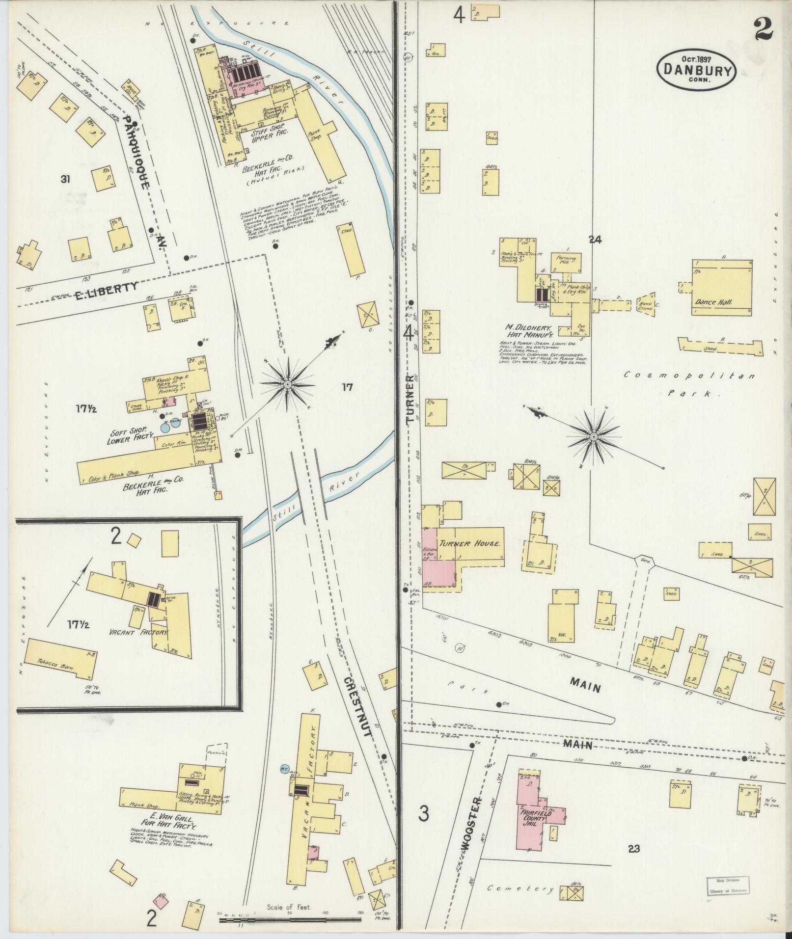 Sanborn Fire Insurance Map from Danbury, Fairfield County, Connecticut (1897), Sheet #0002 - Complete Map Set gallery image, historic Sanborn map, vintage wall art, Connecticut Connecticut