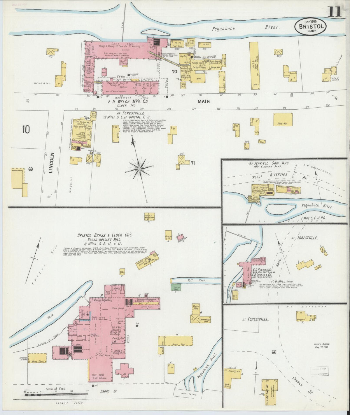 Sanborn Fire Insurance Map from Bristol, Hartford County, Connecticut (1900), Sheet #0011 - Historic Sanborn Fire Insurance Map Print, vintage old map wall art, antique decor, genealogy gift, Connecticut Connecticut map
