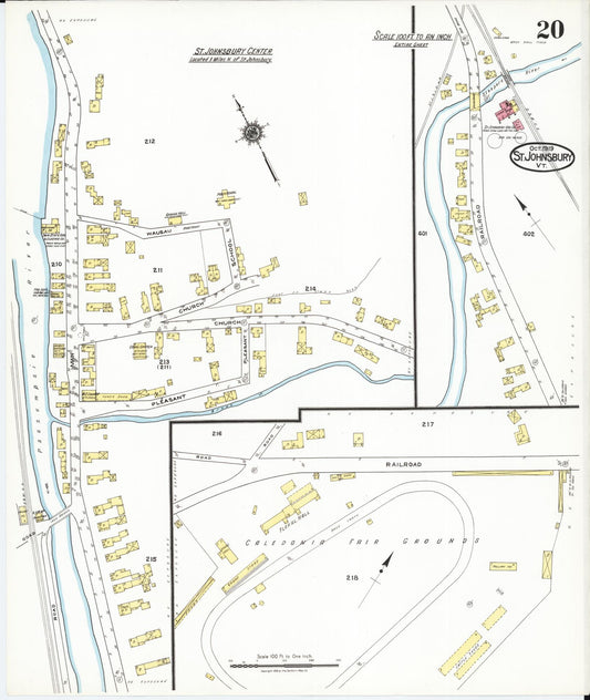 Sanborn Fire Insurance Map from Saint Johnsbury, Caledonia County, Vermont (1919), Sheet #0020 - Historic Sanborn Fire Insurance Map Print, vintage old map wall art, antique decor, genealogy gift, Vermont Vermont map