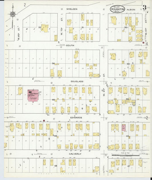 Sanborn Fire Insurance Map from Houghton, Houghton County, Michigan (1917), Sheet #0003 - Historic Sanborn Fire Insurance Map Print, vintage old map wall art, antique decor, genealogy gift, Michigan Michigan map