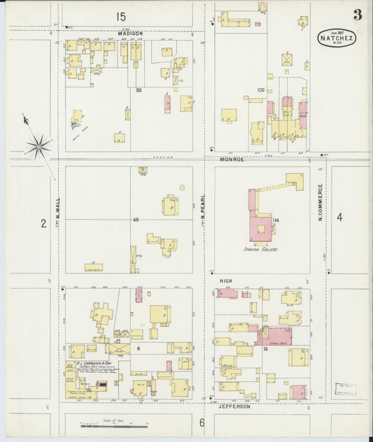 Sanborn Fire Insurance Map from Natchez, Adams County, Mississippi (1897), Sheet #0003 - Historic Sanborn Fire Insurance Map Print, vintage old map wall art, antique decor, genealogy gift, Mississippi Mississippi map