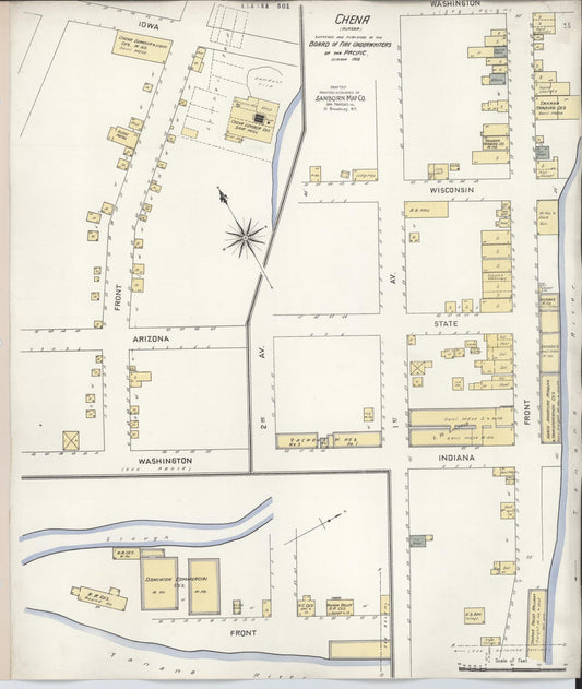 Sanborn Fire Insurance Map from Chena, Fairbanks Census Division, Alaska (1908), Sheet #0001 - Historic Sanborn Fire Insurance Map Print, vintage old map wall art, antique decor, genealogy gift, Alaska Alaska map