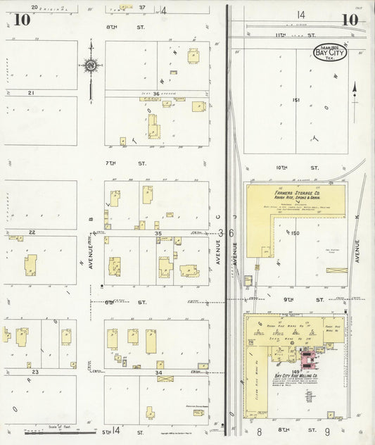 Sanborn Fire Insurance Map from Bay City, Matagorda County, Texas (1926), Sheet #0010 - Historic Sanborn Fire Insurance Map Print, vintage old map wall art, antique decor, genealogy gift, Texas Texas map