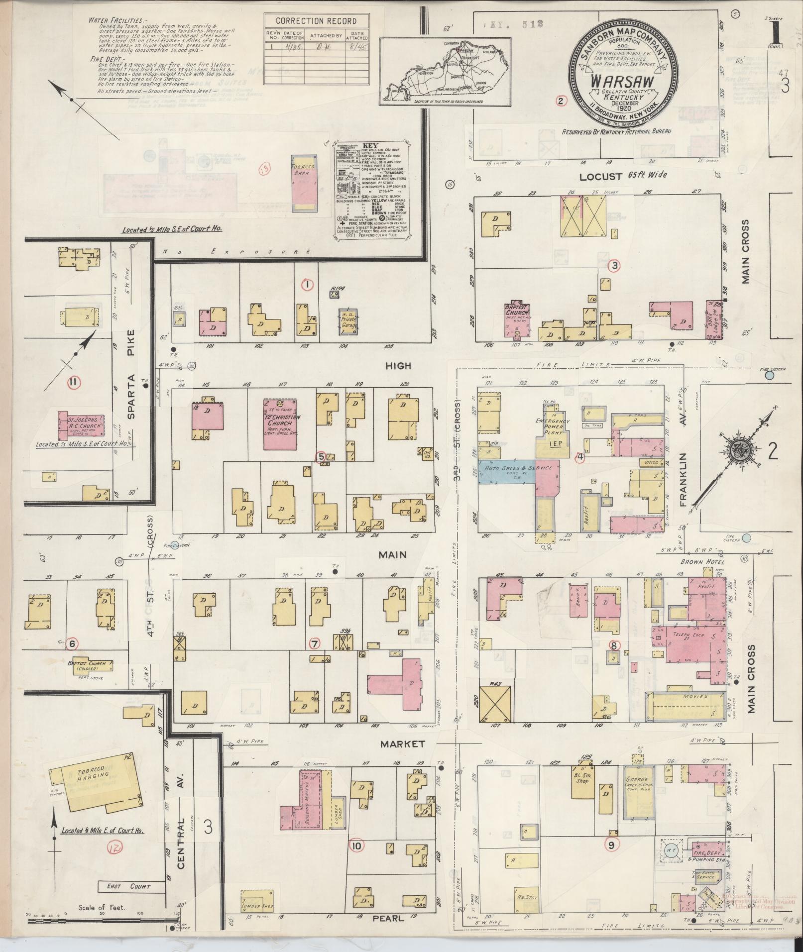 Sanborn Fire Insurance Map from Warsaw, Gallatm County, Kentucky. (1938) – Historic Sanborn Fire Insurance Map Print