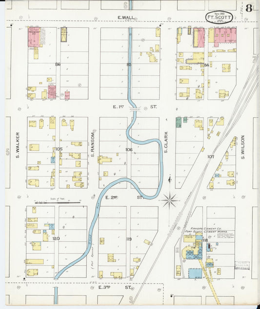 Sanborn Fire Insurance Map from Fort Scott, Bourbon County, Kansas (1893), Sheet #0008 - Historic Sanborn Fire Insurance Map Print, vintage old map wall art, antique decor, genealogy gift, Kansas Kansas map