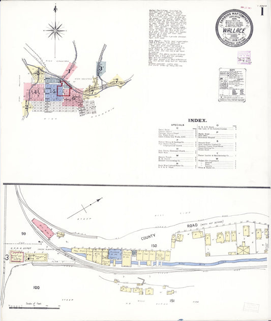Sanborn Fire Insurance Map from Wallace, Shoshone County, Idaho (1908), Sheet #0001 - Complete Map Set gallery image, historic Sanborn map, vintage wall art, Idaho Idaho