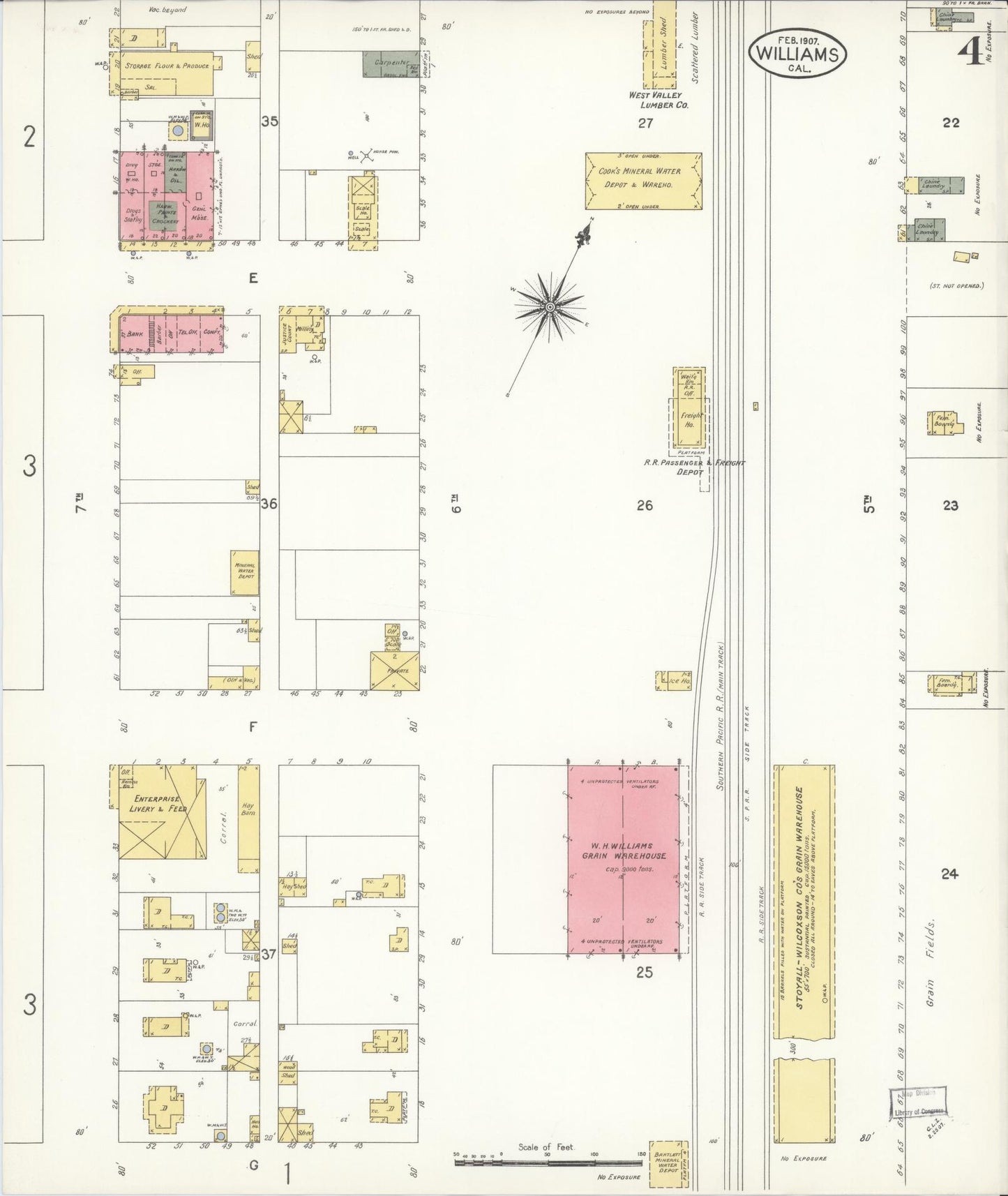 Sanborn Fire Insurance Map from Williams, Colusa County, California (1907), Sheet #0004 - Complete Map Set gallery image, historic Sanborn map, vintage wall art, California California