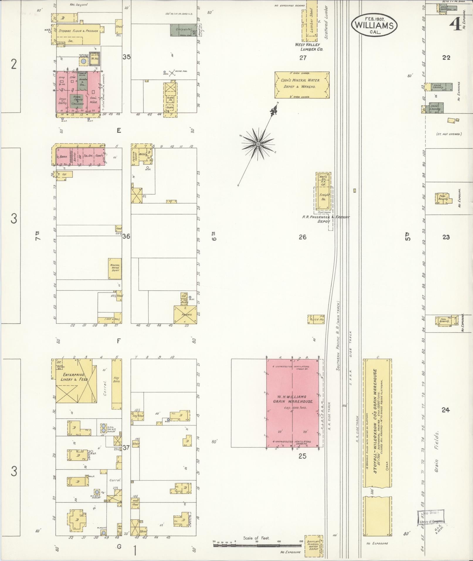 Sanborn Fire Insurance Map from Williams, Colusa County, California (1907), Sheet #0004 - Complete Map Set gallery image, historic Sanborn map, vintage wall art, California California