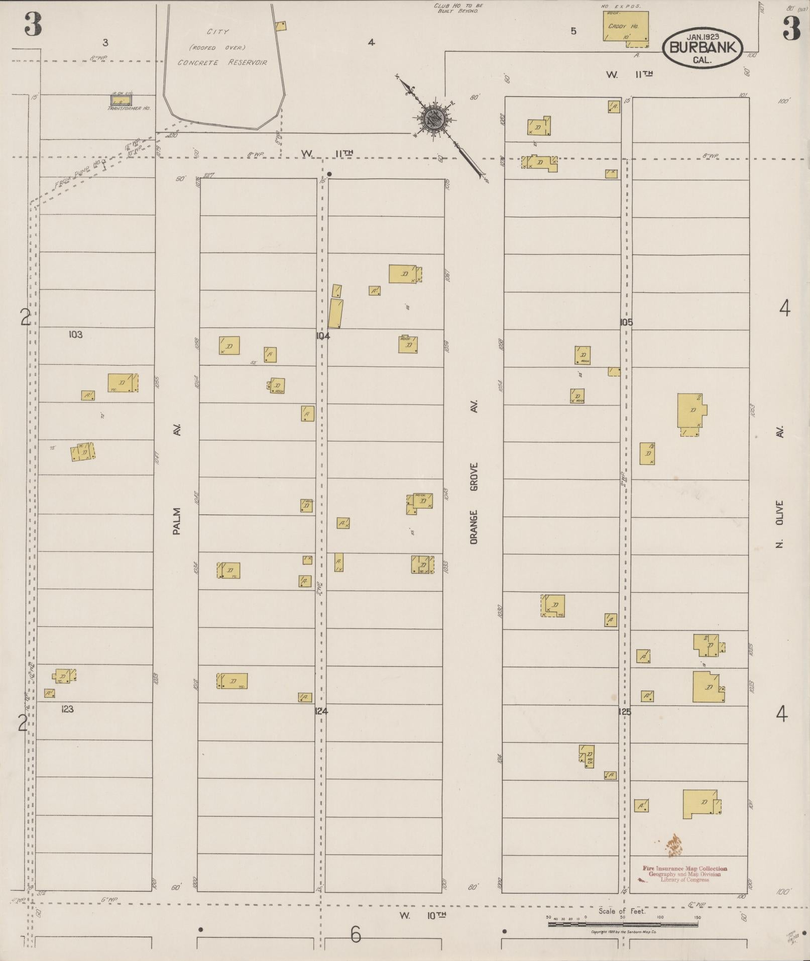 Sanborn Fire Insurance Map from Burbank, Los Angeles County, California (1923), Sheet #0003 - Complete Map Set gallery image, historic Sanborn map, vintage wall art, California California