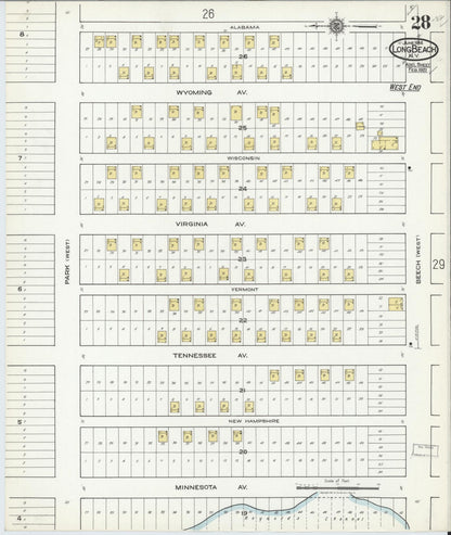 Sanborn Fire Insurance Map from Long Beach, Nassau County, New York (1914), Sheet #0028 - Complete Map Set gallery image, historic Sanborn map, vintage wall art, New York New York