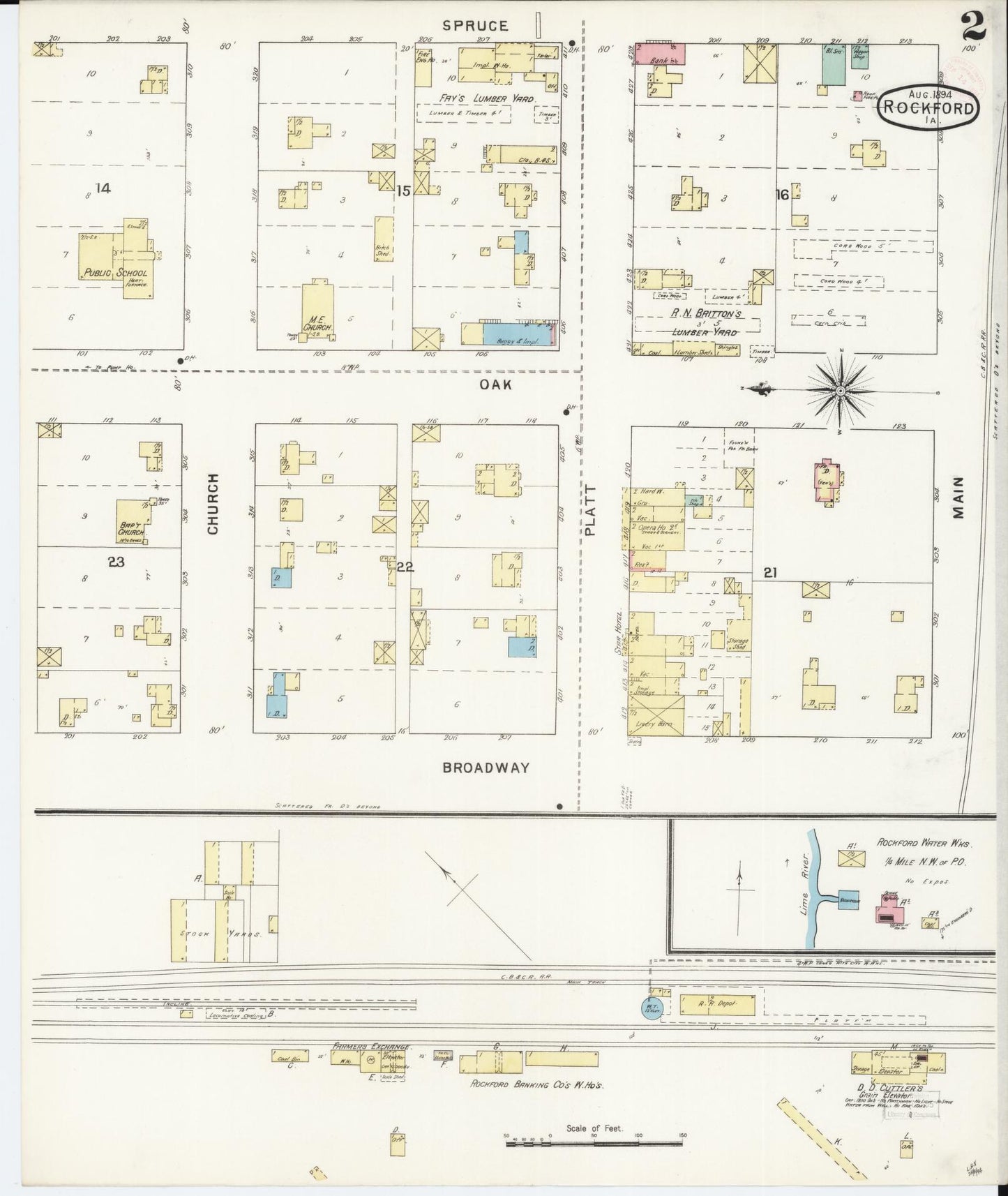 Sanborn Fire Insurance Map from Rockford, Floyd County, Iowa (1894), Sheet #0002 - Historic Sanborn Fire Insurance Map Print, vintage old map wall art