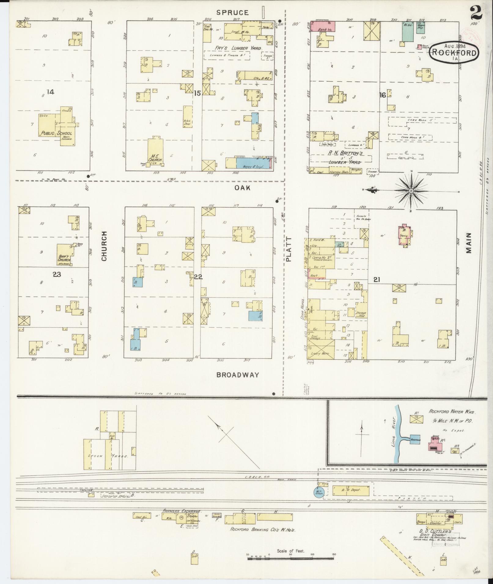 Sanborn Fire Insurance Map from Rockford, Floyd County, Iowa (1894), Sheet #0002 - Historic Sanborn Fire Insurance Map Print, vintage old map wall art