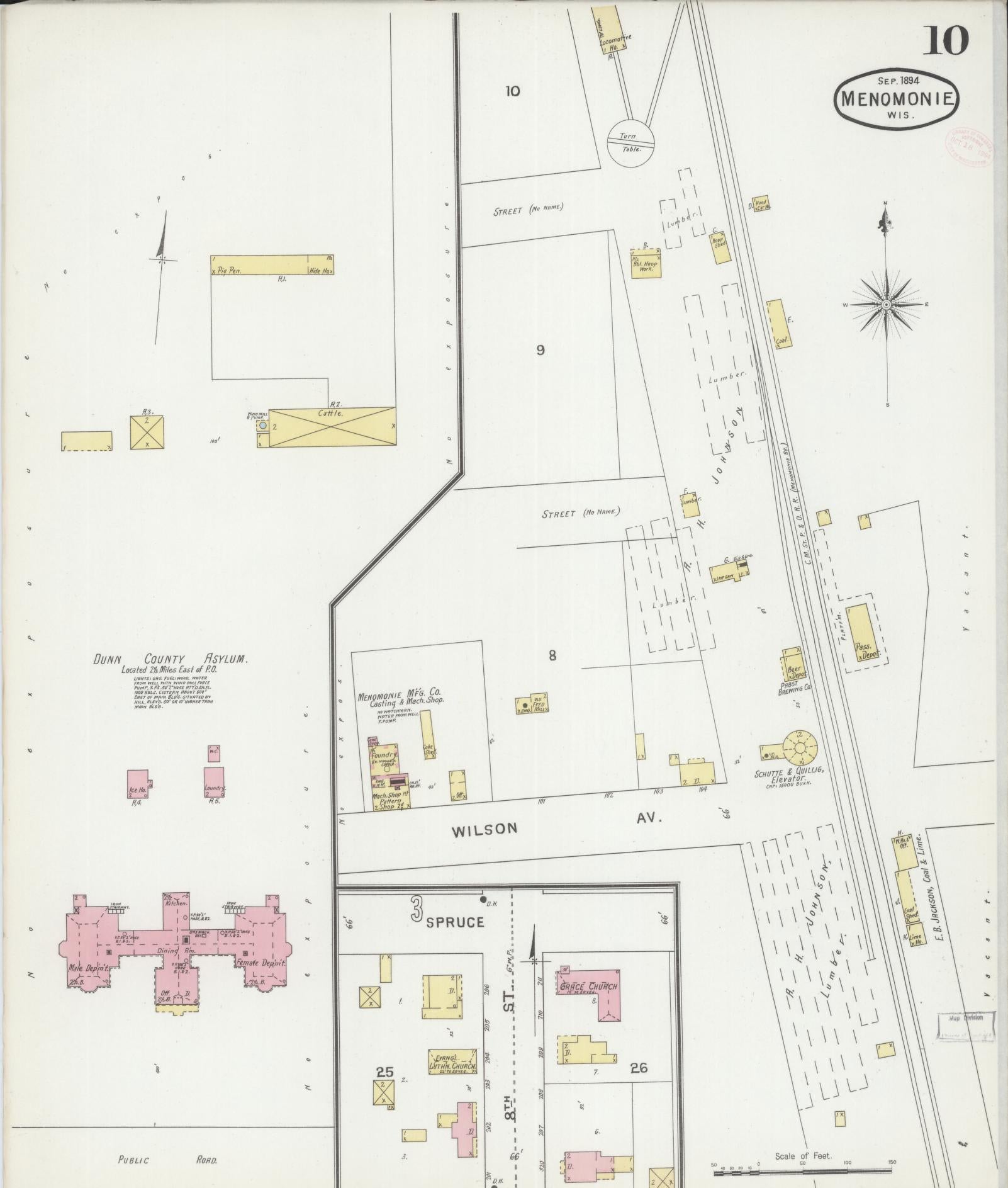 Sanborn Fire Insurance Map from Menomonie, Dunn County, Wisconsin (1894), Sheet #0010 - Complete Map Set gallery image, historic Sanborn map, vintage wall art, Wisconsin Wisconsin