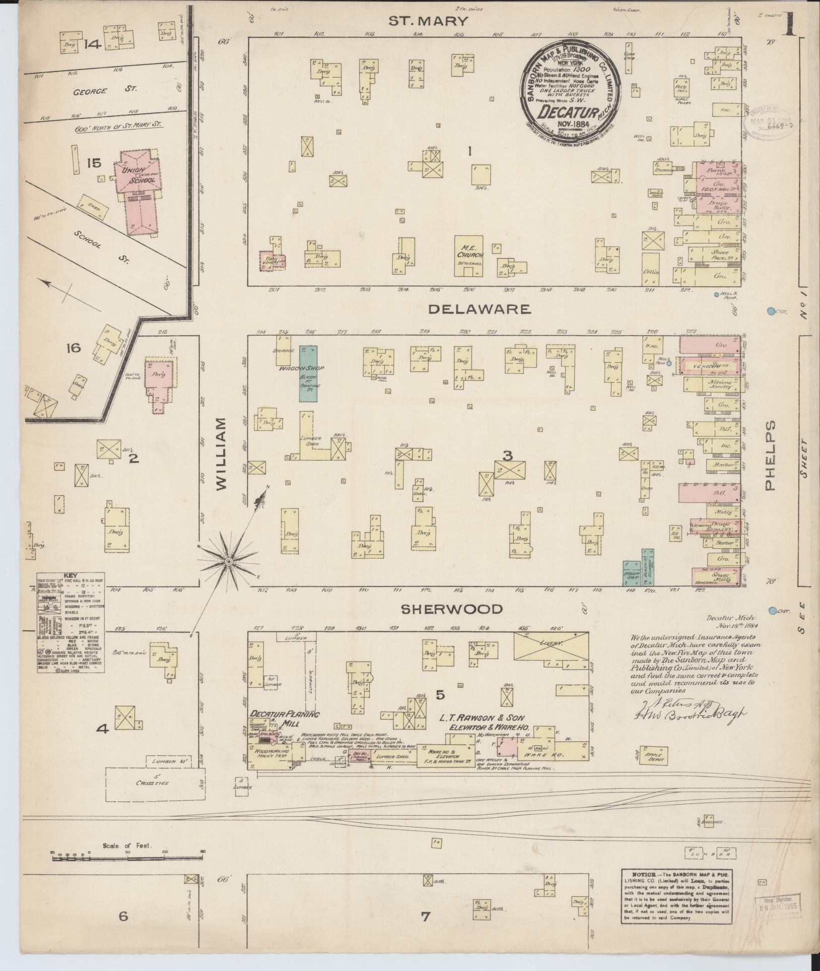 Sanborn Fire Insurance Map from Decatur, Van Buren County, Michigan. (1884) – Historic Sanborn Fire Insurance Map Print