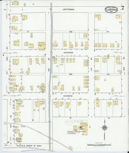 Sanborn Fire Insurance Map from Clarendon, Monroe County, Arkansas (1919), Sheet #0007 - Complete Map Set gallery image, historic Sanborn map, vintage wall art, Arkansas Arkansas