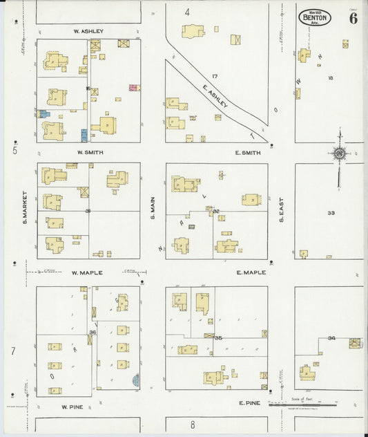 Sanborn Fire Insurance Map from Benton, Saline County, Arkansas (1921), Sheet #0006 - Historic Sanborn Fire Insurance Map Print, vintage old map wall art, antique decor, genealogy gift, Arkansas Arkansas map