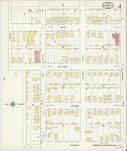 Sanborn Fire Insurance Map from Garrett, De Kalb County, Indiana (1914), Sheet #0004 - Historic Sanborn Fire Insurance Map Print, vintage old map wall art, antique decor, genealogy gift, Indiana Indiana map