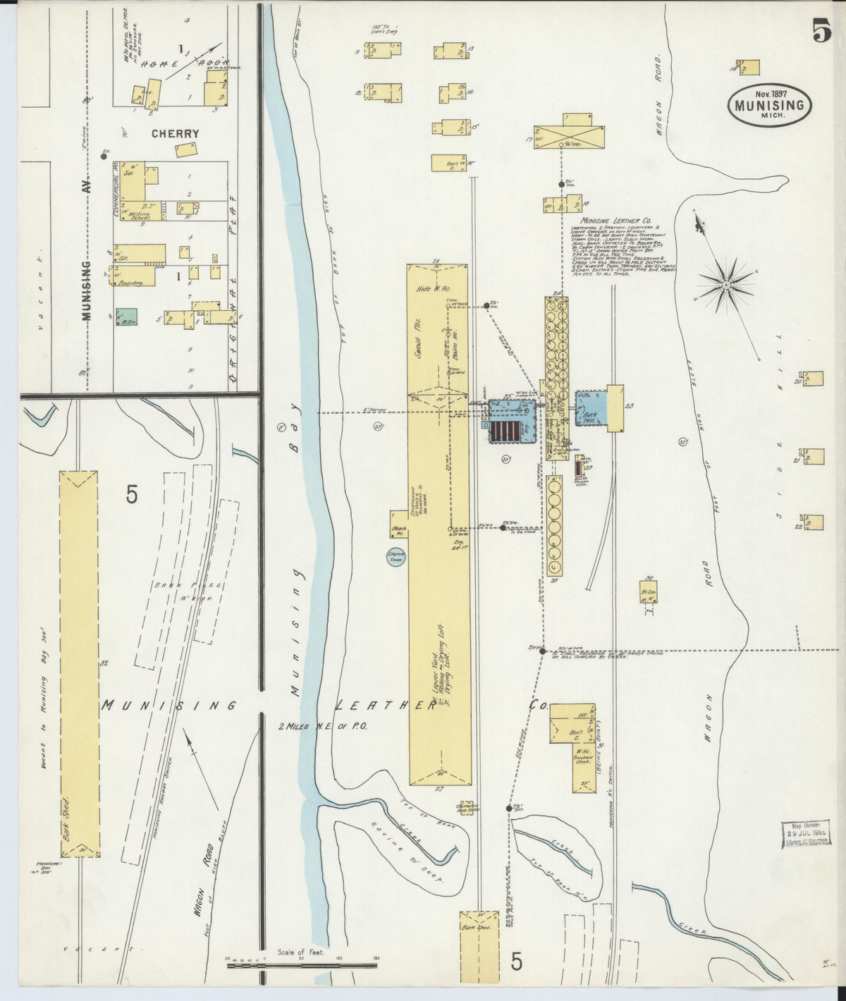 Sanborn Fire Insurance Map from Munising, Alger County, Michigan (1897), Sheet #0005 - Historic Sanborn Fire Insurance Map Print, vintage old map wall art, antique decor, genealogy gift, Michigan Michigan map