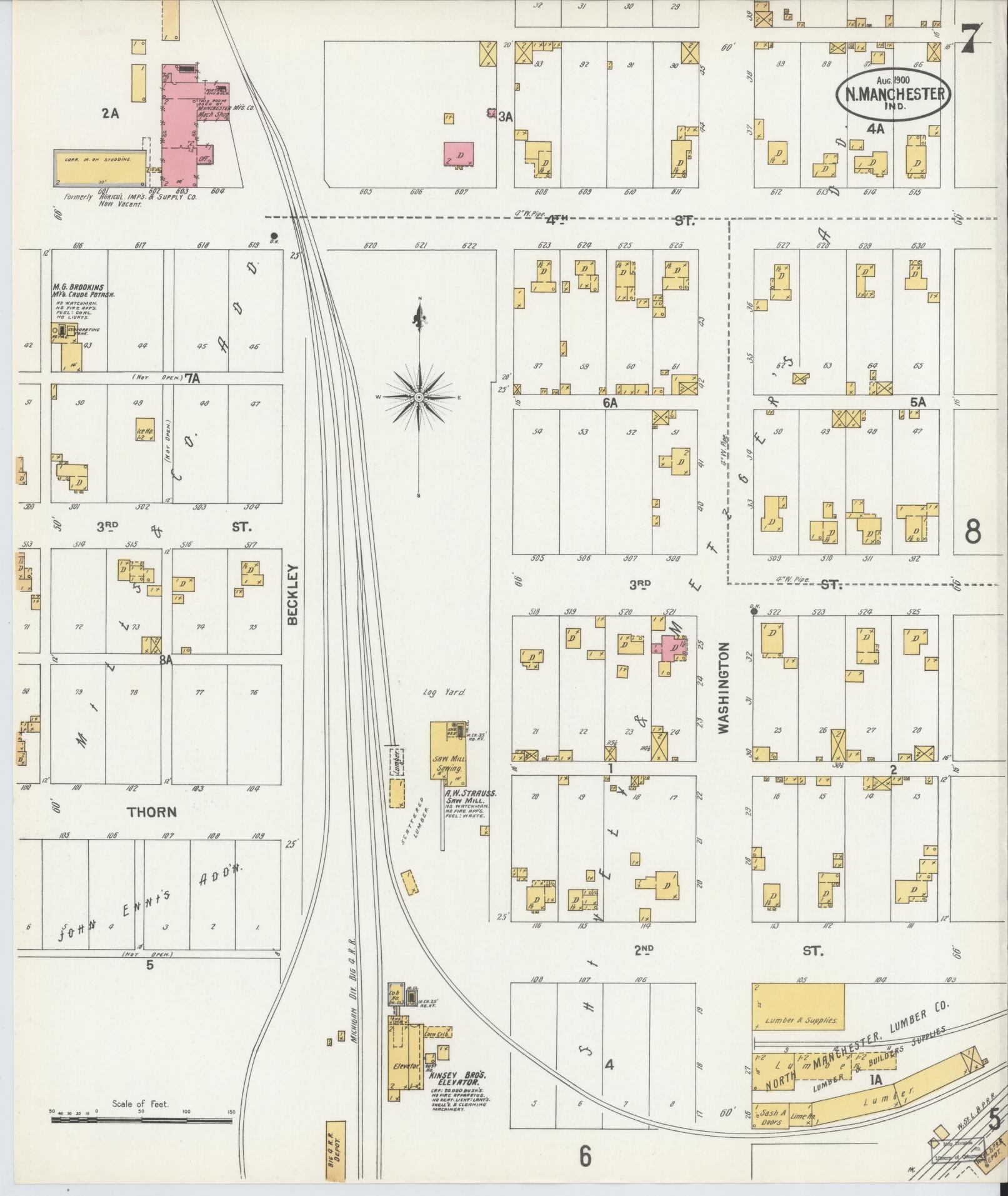 Sanborn Fire Insurance Map from North Manchester, Wabash County, Indiana (1900), Sheet #0007 - Complete Map Set gallery image, historic Sanborn map, vintage wall art, Indiana Indiana
