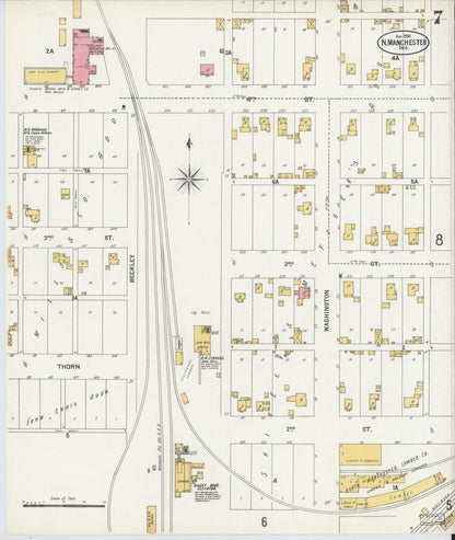 Sanborn Fire Insurance Map from North Manchester, Wabash County, Indiana (1900), Sheet #0007 - Complete Map Set gallery image, historic Sanborn map, vintage wall art, Indiana Indiana