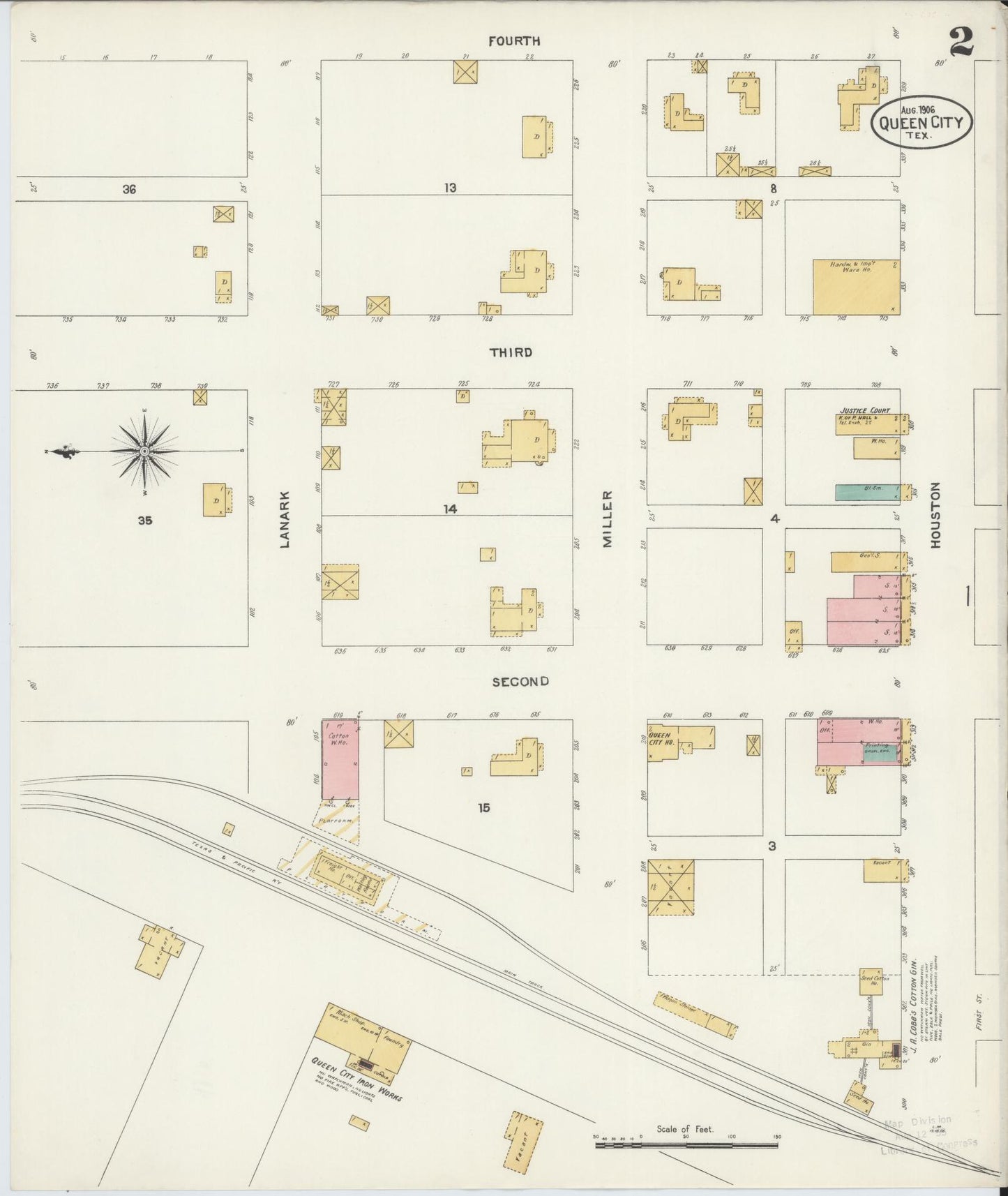 Sanborn Fire Insurance Map from Queen City, Cass County, Texas (1906), Sheet #0002 - Historic Sanborn Fire Insurance Map Print, vintage old map wall art, antique decor, genealogy gift, Texas Texas map