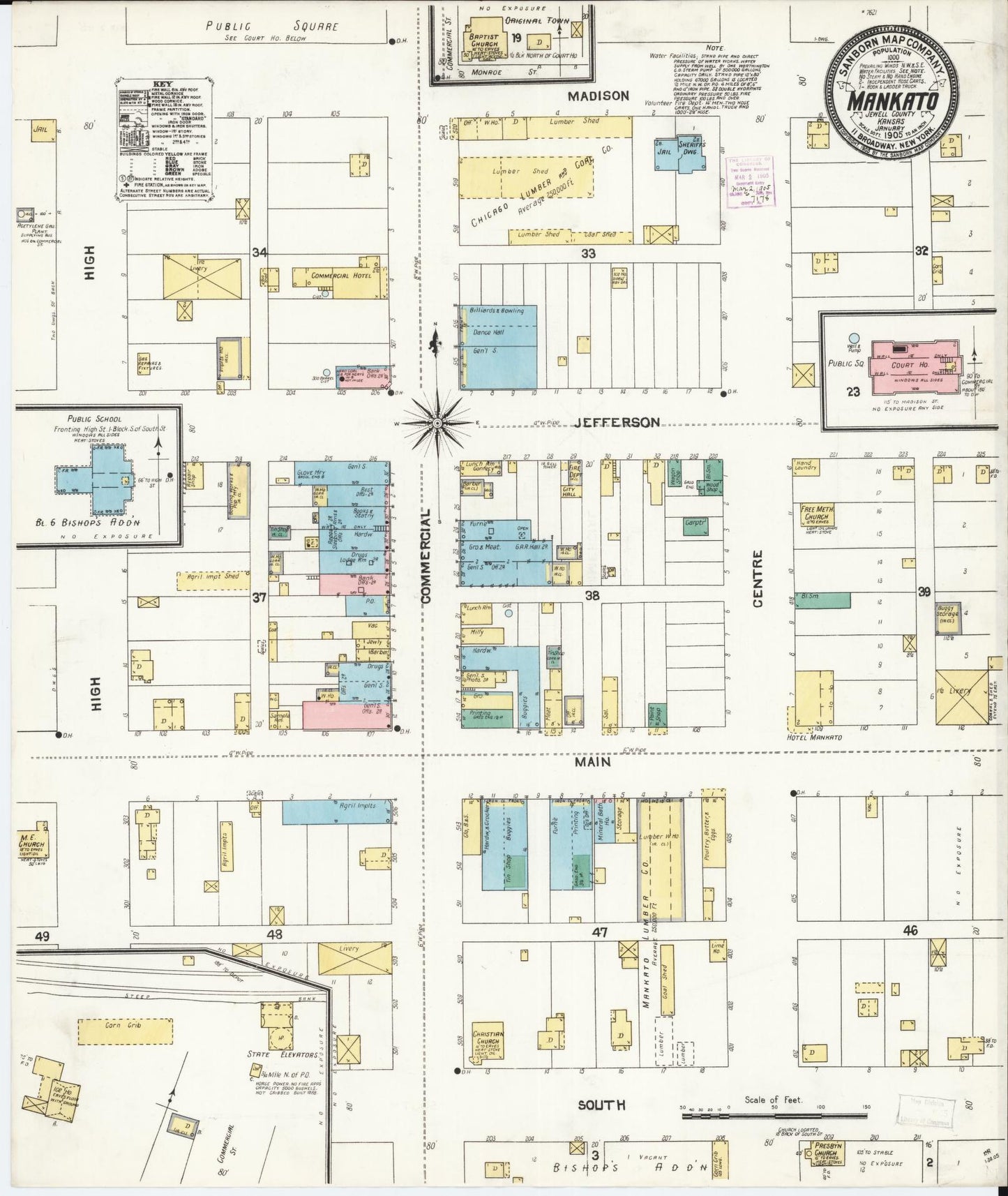 Sanborn Fire Insurance Map from Mankato, Jewell County, Kansas (1905), Sheet #0001 - Historic Sanborn Fire Insurance Map Print, vintage old map wall art, antique decor, genealogy gift, Kansas Kansas map