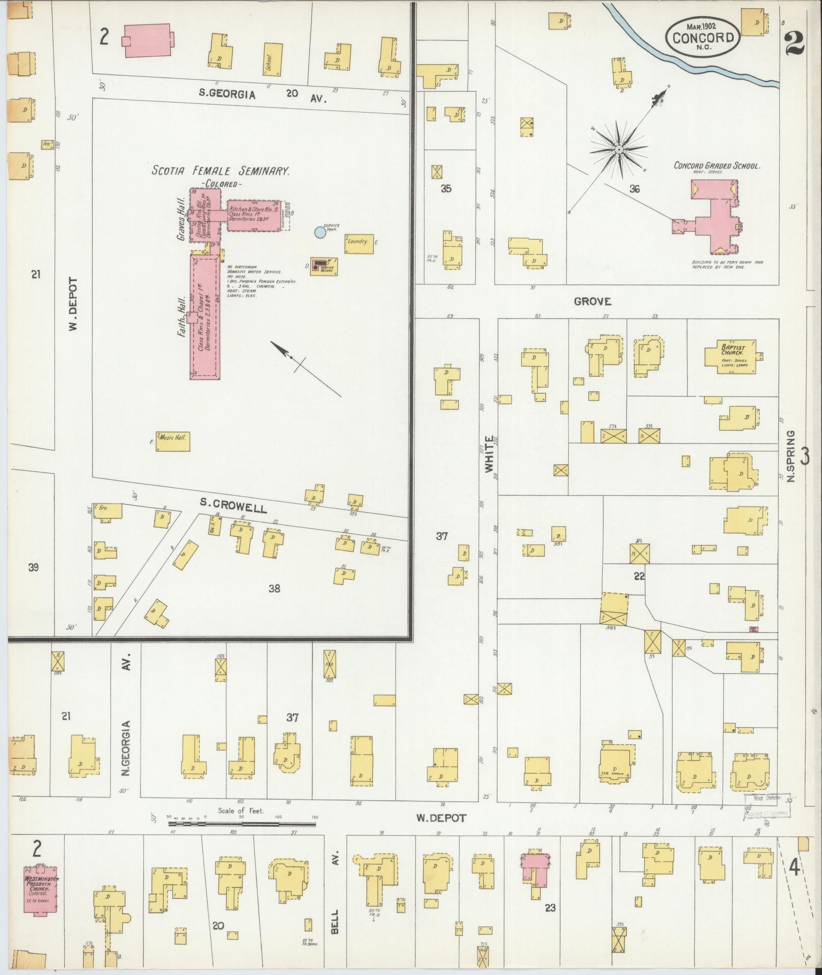 Sanborn Fire Insurance Map from Concord, Cabarrus County, North Carolina (1902), Sheet #0002 - Historic Sanborn Fire Insurance Map Print, vintage old map wall art, antique decor, genealogy gift, North Carolina North Carolina map