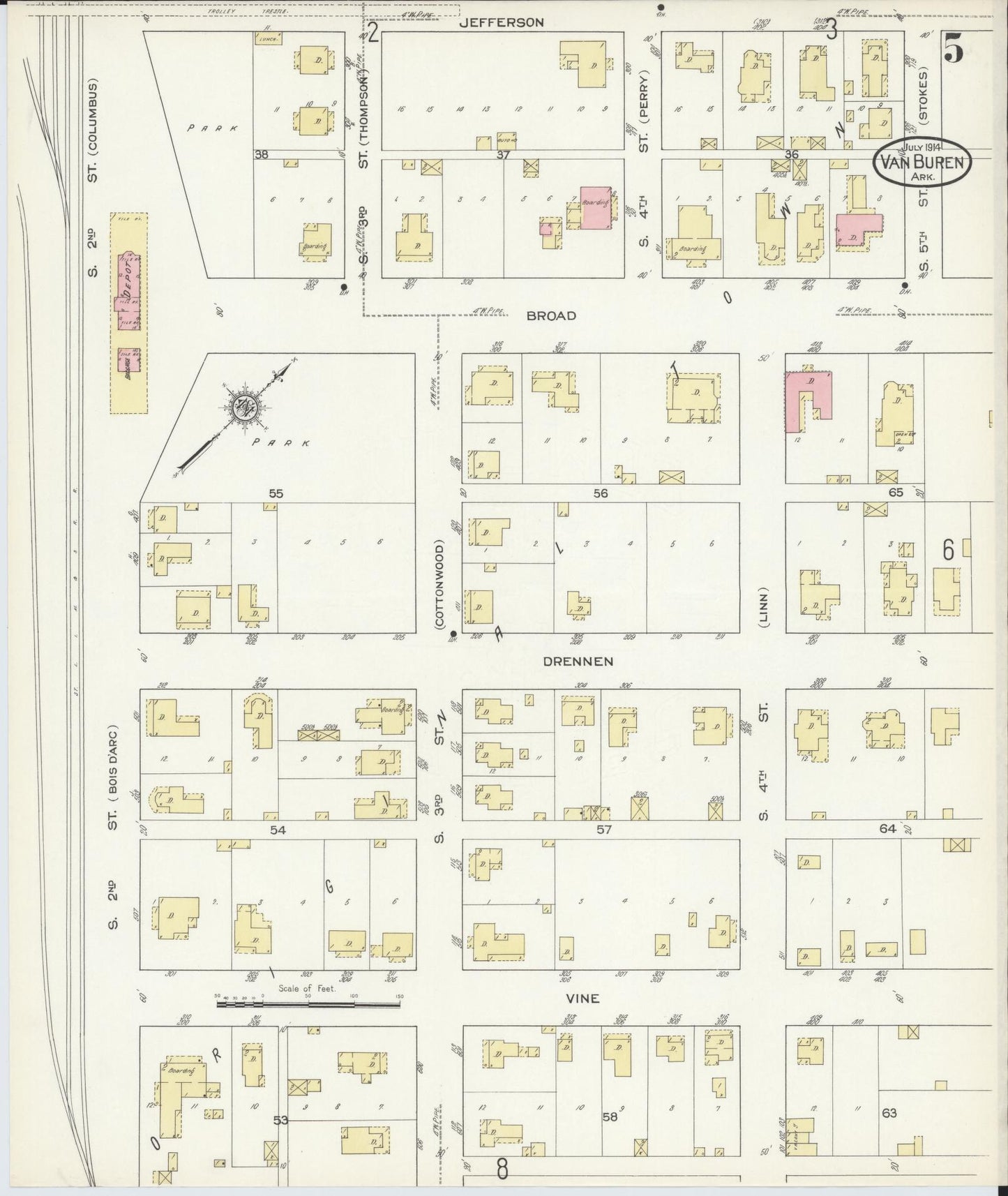 Sanborn Fire Insurance Map from Van Buren, Crawford County, Arkansas (1914), Sheet #0005 - Historic Sanborn Fire Insurance Map Print, vintage old map wall art, antique decor, genealogy gift, Arkansas Arkansas map