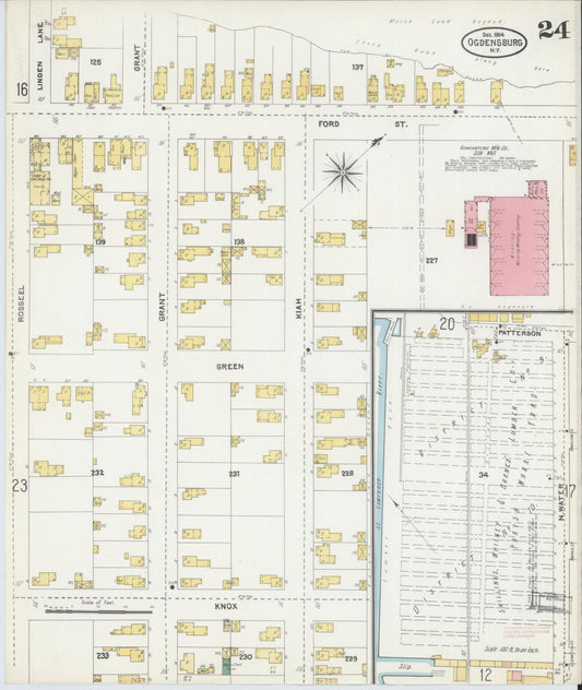 Sanborn Fire Insurance Map from Ogdensburg, St. Lawrence County, New York (1904), Sheet #0024 - Historic Sanborn Fire Insurance Map Print, vintage old map wall art, antique decor, genealogy gift, New York New York map