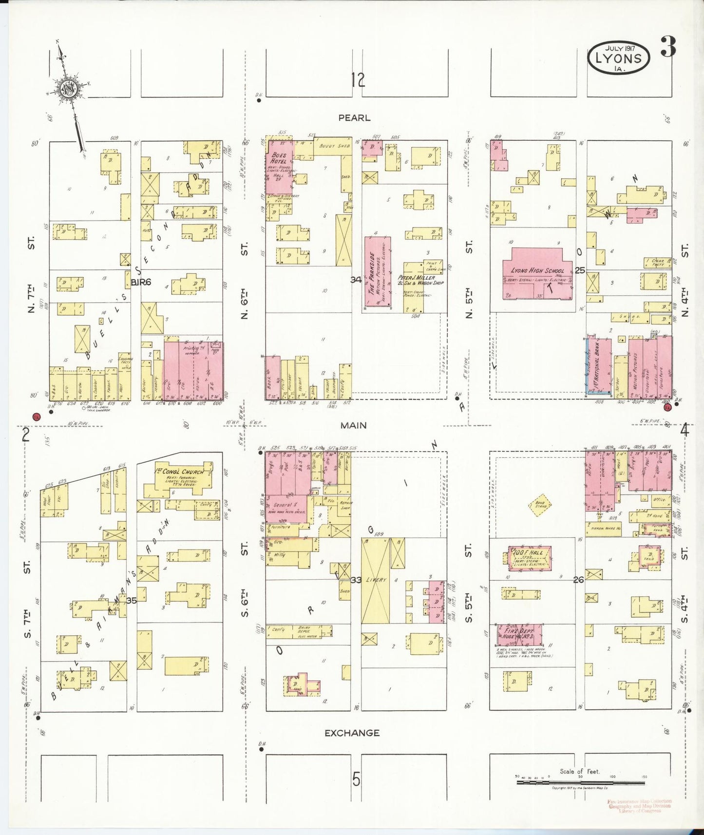 Sanborn Fire Insurance Map from Lyons, Clinton County, Iowa (1917), Sheet #0003 - Historic Sanborn Fire Insurance Map Print