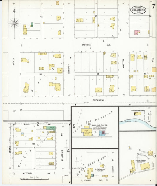 Sanborn Fire Insurance Map from Great Bend, Barton County, Kansas (1899), Sheet #0007 - Historic Sanborn Fire Insurance Map Print, vintage old map wall art, antique decor, genealogy gift, Kansas Kansas map