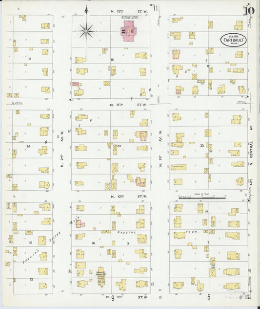 Sanborn Fire Insurance Map from Faribault, Rice County, Minnesota (1909), Sheet #0010 - Historic Sanborn Fire Insurance Map Print, vintage old map wall art, antique decor, genealogy gift, Minnesota Minnesota map