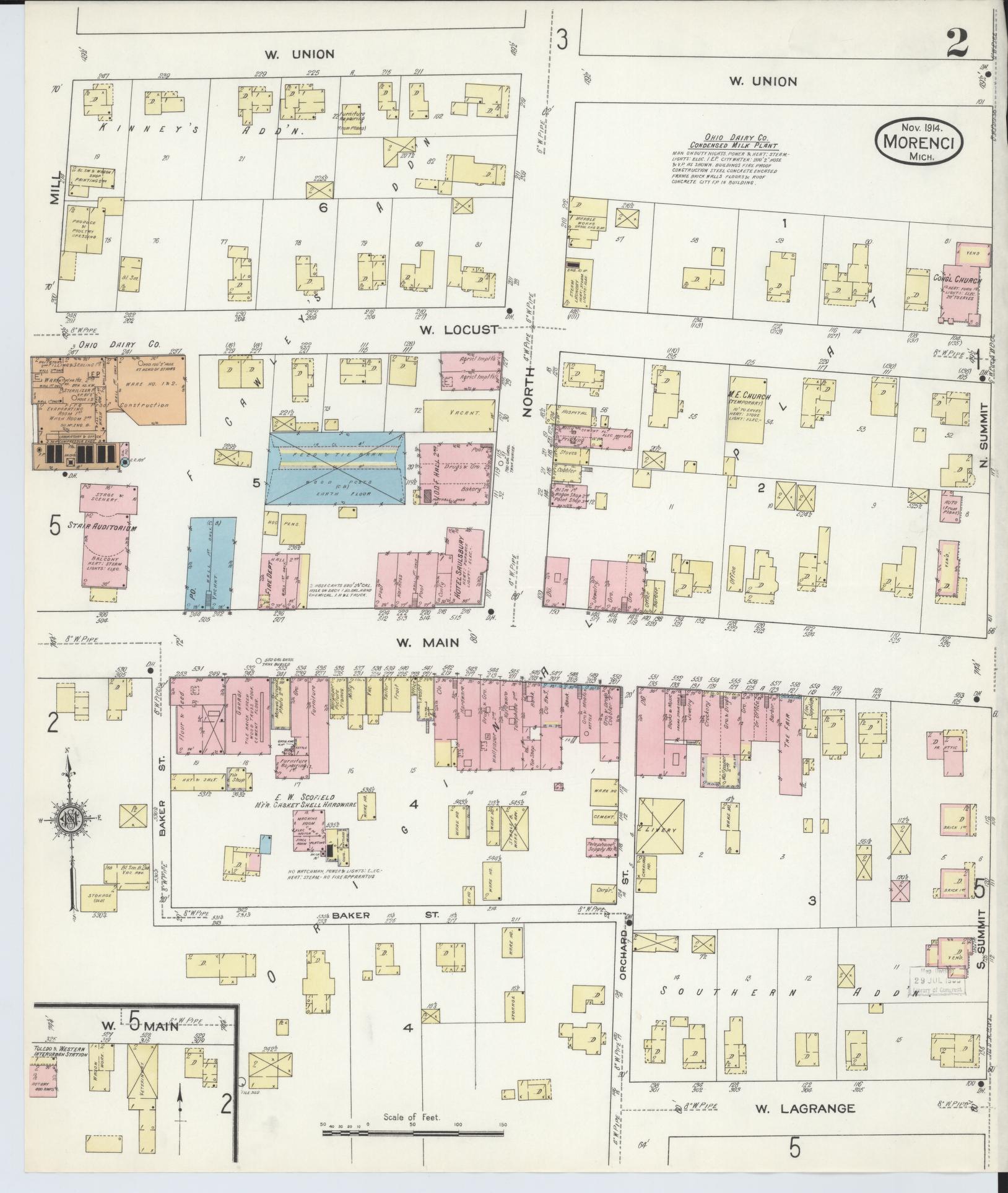 Sanborn Fire Insurance Map from Morenci, Lenawee County, Michigan (1914), Sheet #0002 - Historic Sanborn Fire Insurance Map Print, vintage old map wall art, antique decor, genealogy gift, Michigan Michigan map
