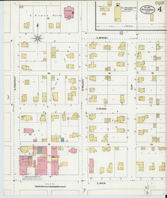 Sanborn Fire Insurance Map from Ravenna, Portage County, Ohio (1904), Sheet #0004 - Historic Sanborn Fire Insurance Map Print, vintage old map wall art, antique decor, genealogy gift, Ohio Ohio map