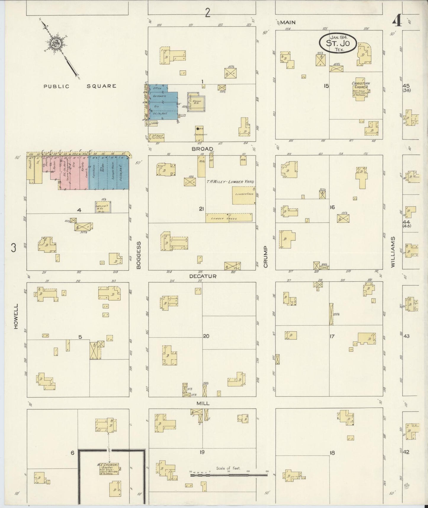 Sanborn Fire Insurance Map from Saint Jo, Montague County, Texas (1914), Sheet #0004 - Complete Map Set gallery image, historic Sanborn map, vintage wall art, Texas Texas