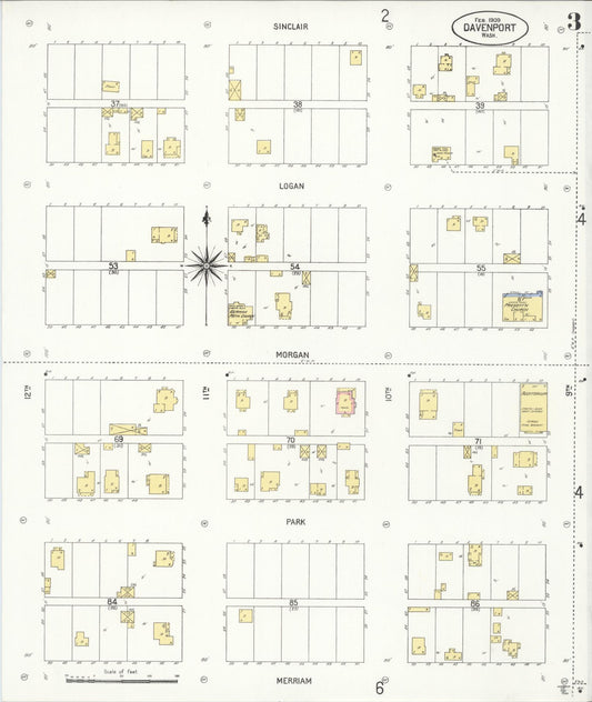 Sanborn Fire Insurance Map from Davenport, Lincoln County, Washington (1909), Sheet #0003 - Historic Sanborn Fire Insurance Map Print, vintage old map wall art, antique decor, genealogy gift, Washington Washington map